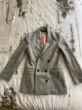 Rag & bone Light Gray Wool-Blend Coat double breasted blazer